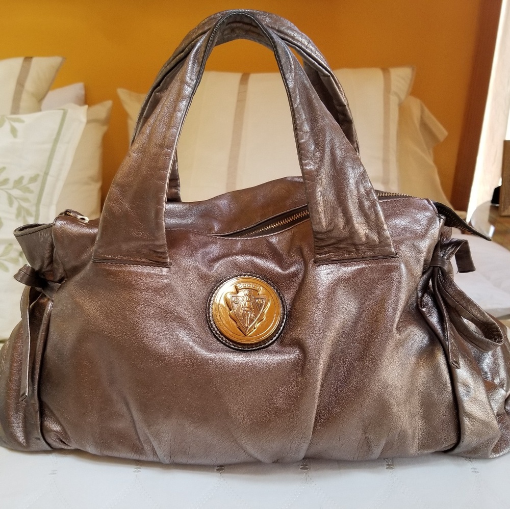 Gucci Hysteria Handbag Bronze Leather Satchel